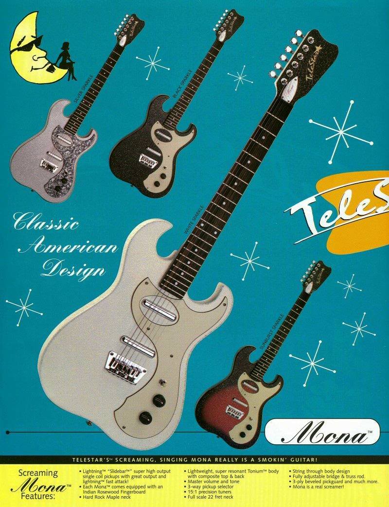 1999 Telestar Mona (Danelectro 1457) Electric Guitar w/Amplifier Case (Silver Sparkle)