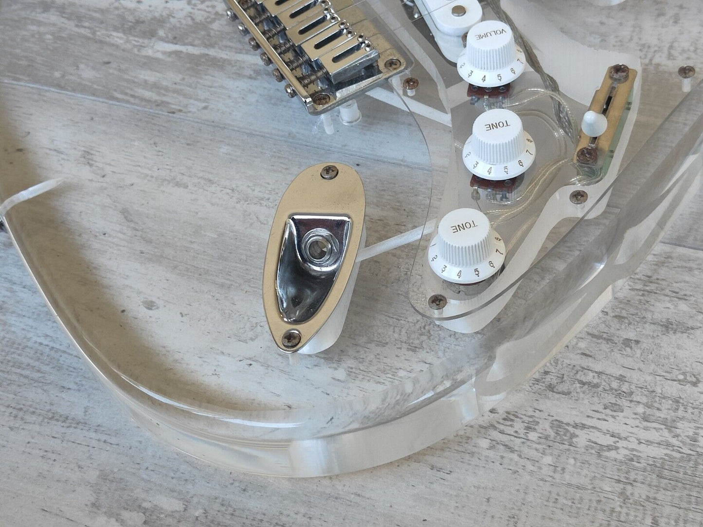 1990's Barclay (by Pro-Session) Acrylic Hardtail Stratocaster (Clear)