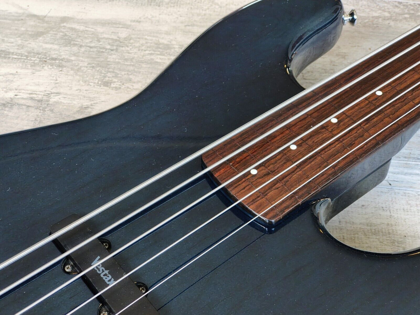 1990's Vestax Japan Fretless 5-String Active Jazz Bass (Transparent Blue)