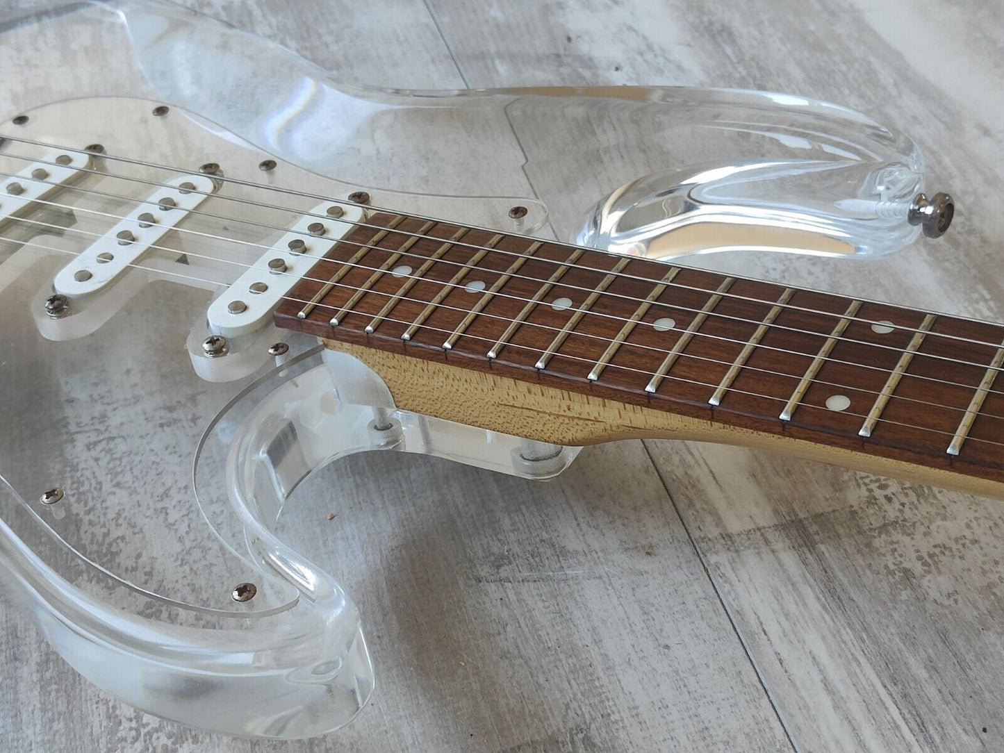 1990's Barclay (by Pro-Session) Acrylic Hardtail Stratocaster (Clear)