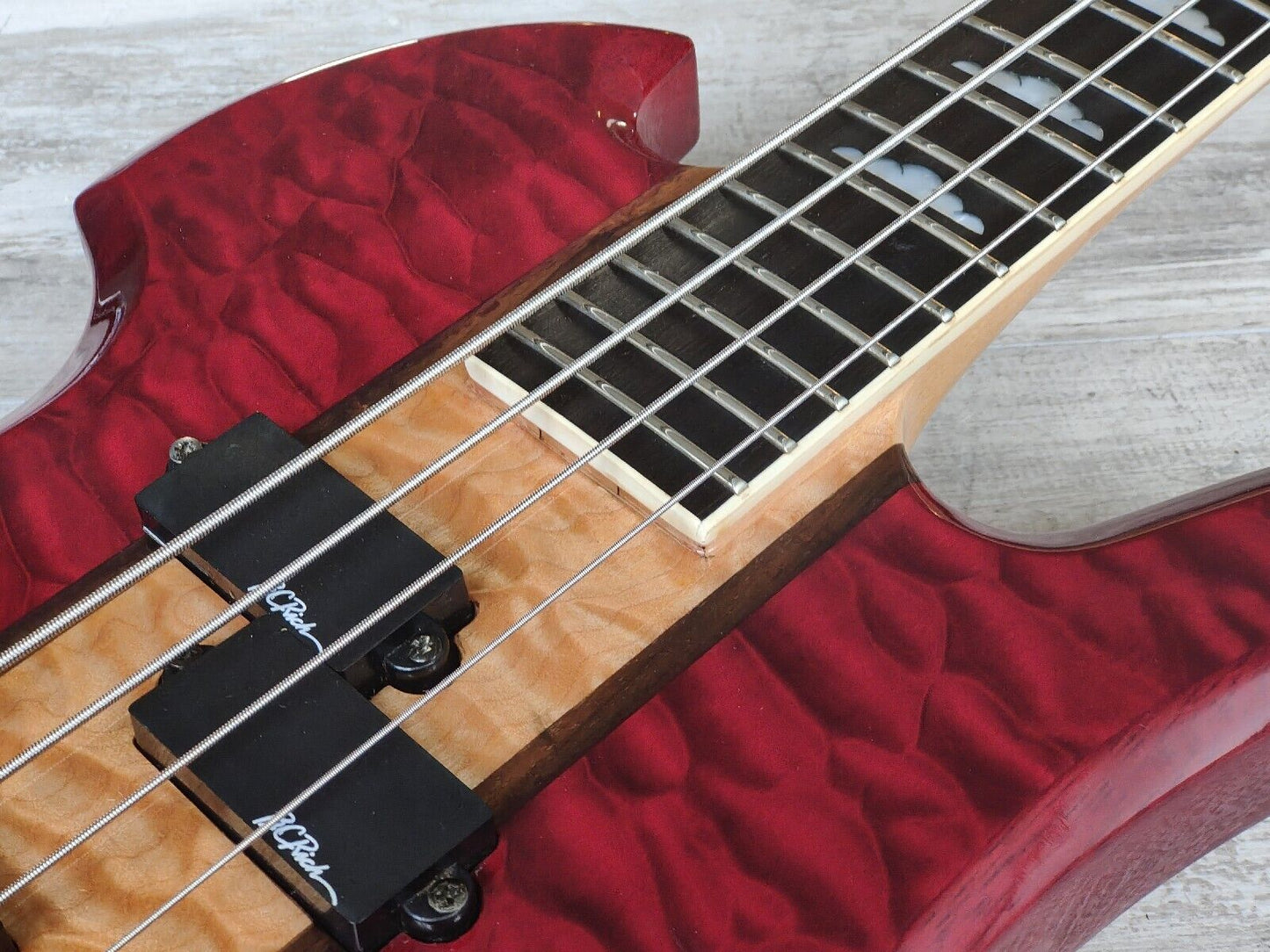 2004 BC Rich Heritage Classic Neckthrough Mockingbird Bass (Quilt Trans Red)