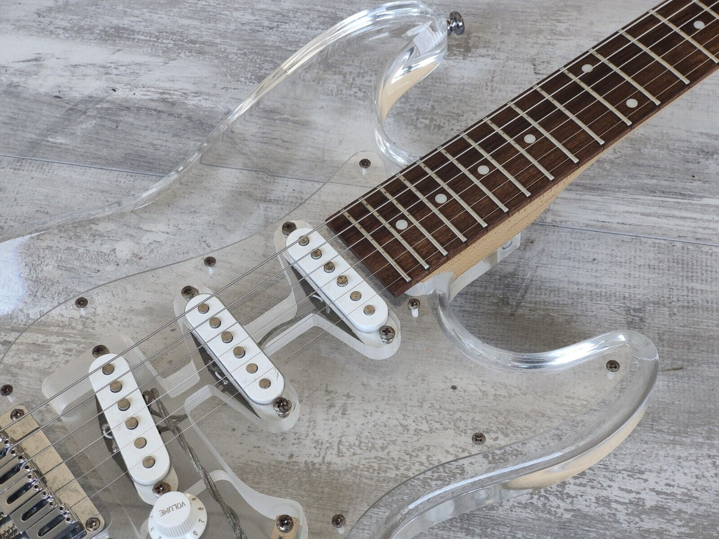 1990's Barclay (by Pro-Session) Acrylic Hardtail Stratocaster (Clear)