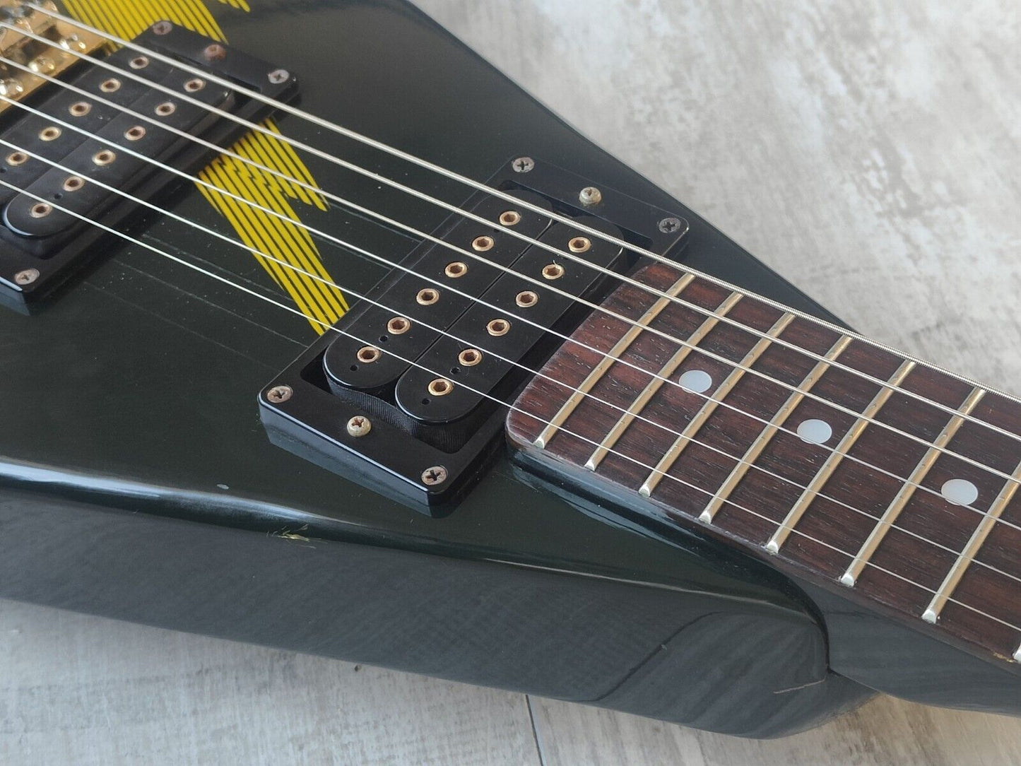 1983 Aria Pro II Japan XX Deluxe Flying V (Black/Gold)