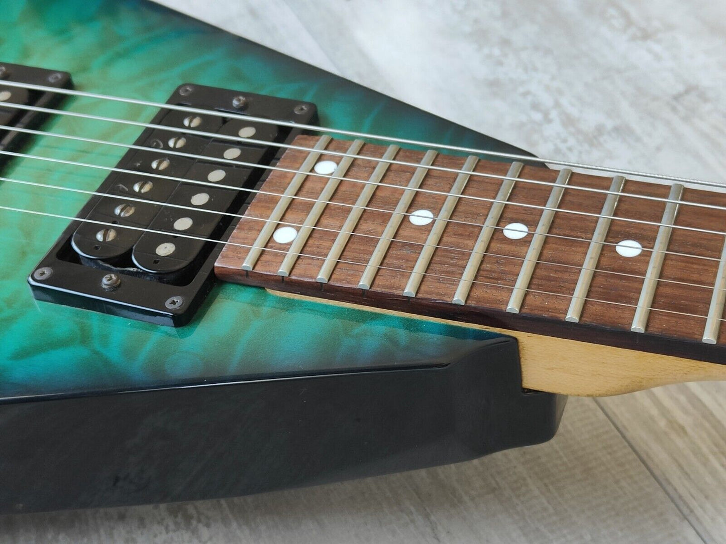 1990’s Grover Jackson Japan Rhoads Flying V Electric Guitar (Quilt Turqoise)