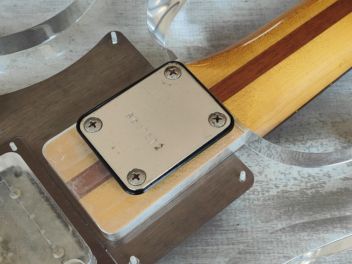 1990 Greco APB-1000 (Dan Armstrong/Ampeg) Lucite Double Cutaway Bass (Clear)