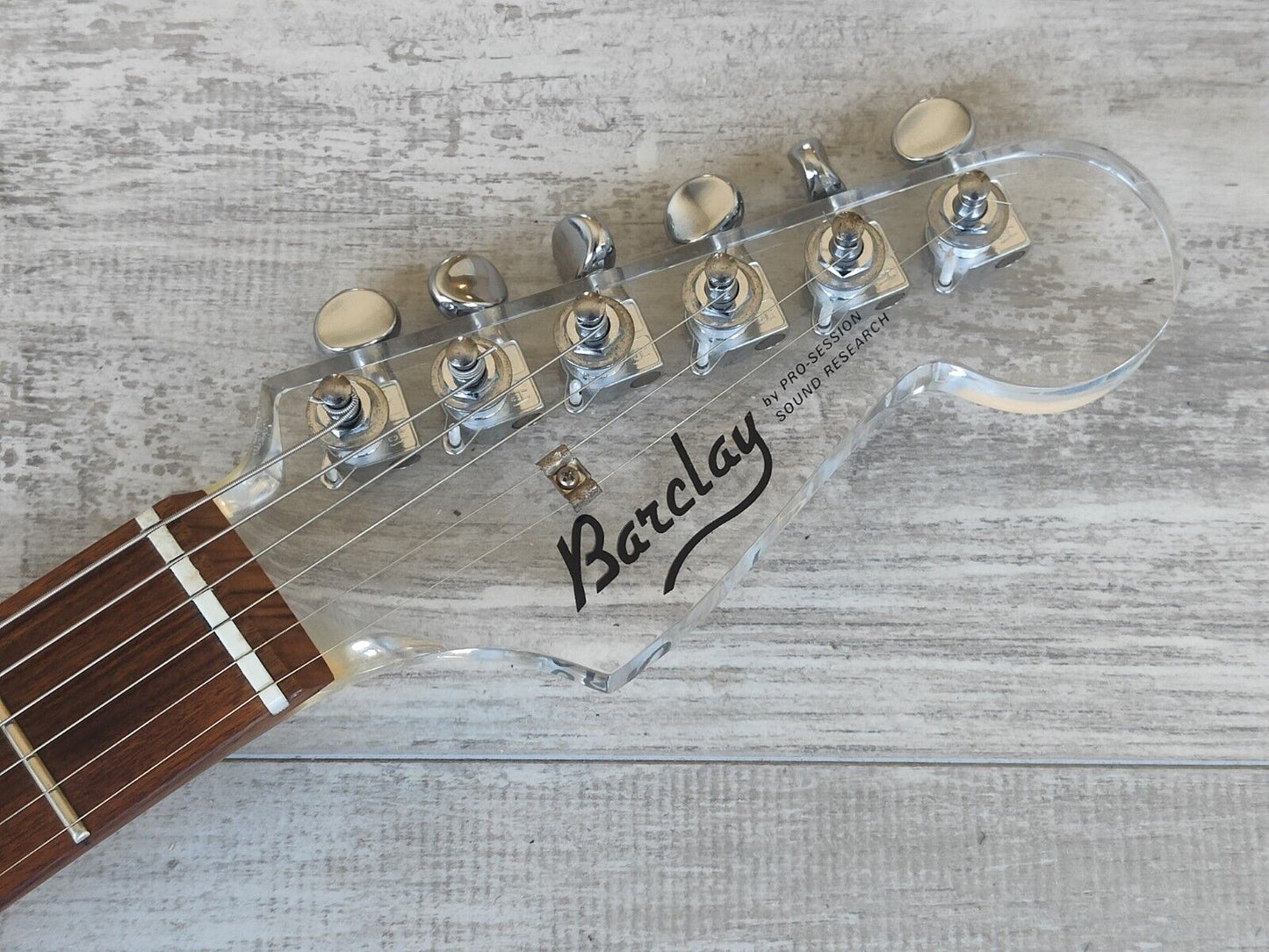 1990's Barclay (by Pro-Session) Acrylic Hardtail Stratocaster (Clear)