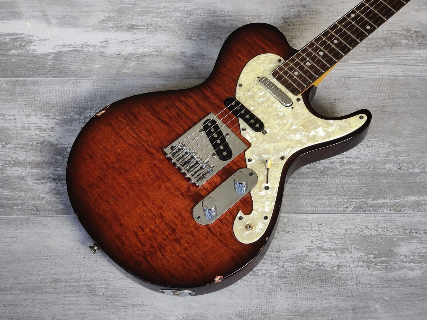 1996 Aria Pro II 615 Nashville Tele/Single Cutaway (Figured Red Burst)