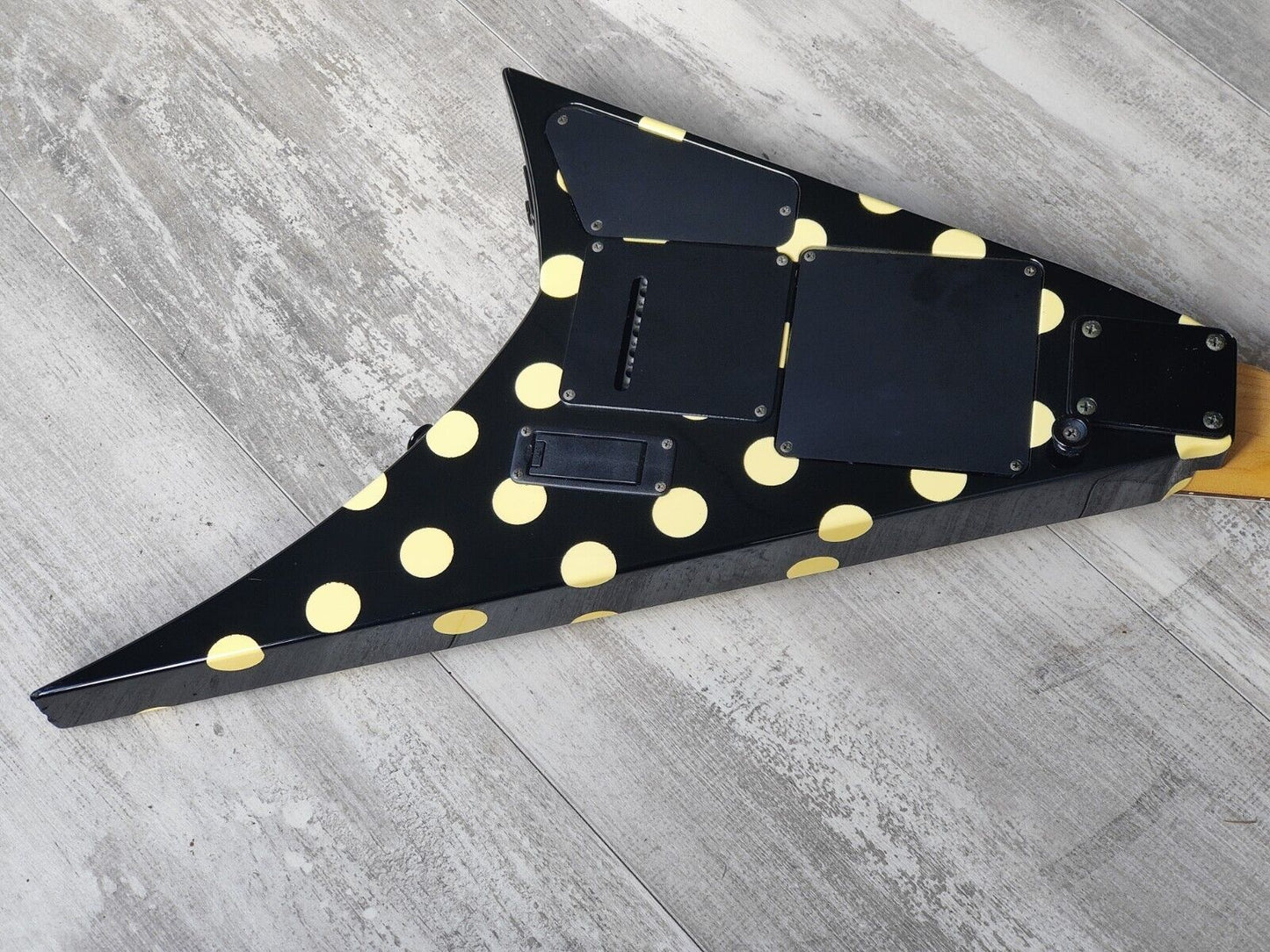 1996 Grover Jackson Japan Mini Rhoads Flying V w/Onboard Speaker/Amp (Polka Dot)