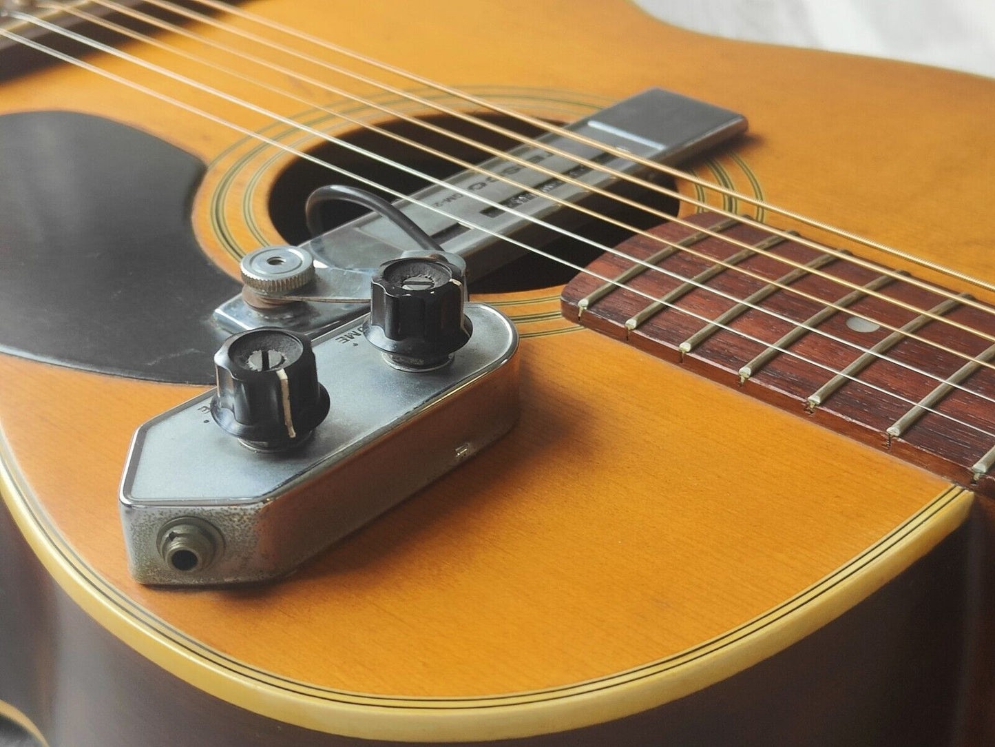 1970's Maruha Japan F-120M Acoustic Guitar w/Teisco GM-25 Pickup (Natural)