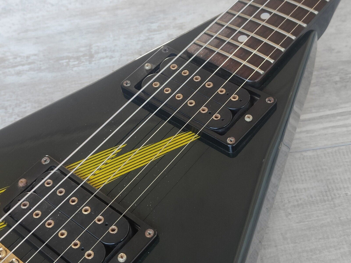 1983 Aria Pro II Japan XX Deluxe Flying V (Black/Gold)