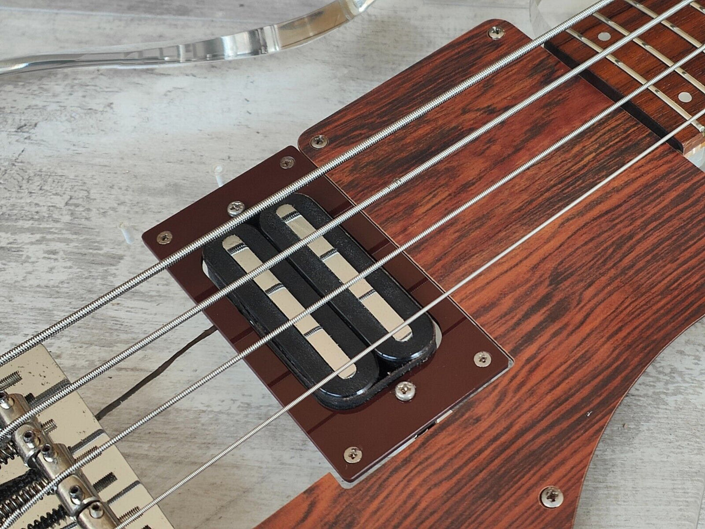 1990 Greco APB-1000 (Dan Armstrong/Ampeg) Lucite Double Cutaway Bass (Clear)