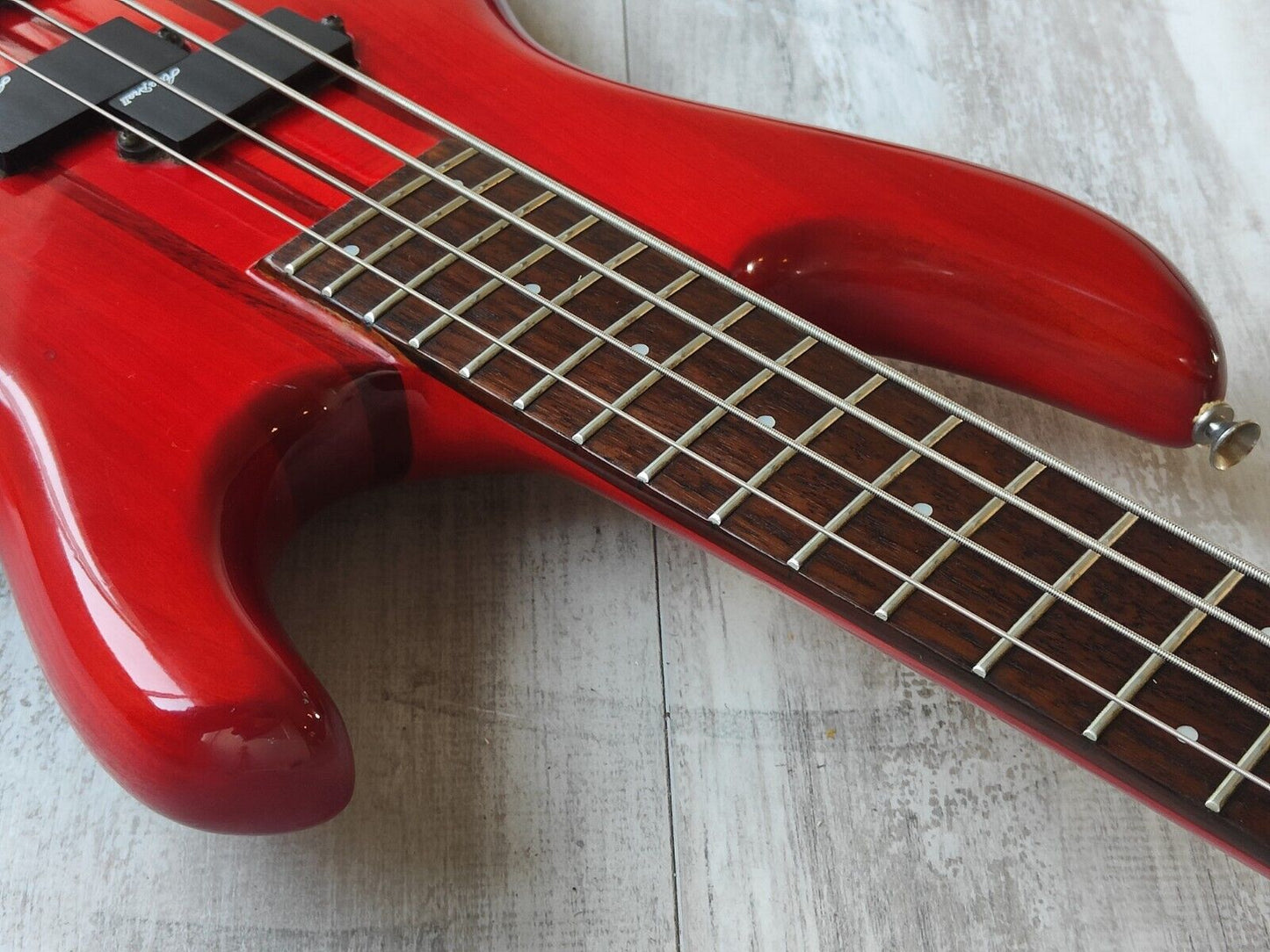 1989 Aria Pro II ASB-60 Integra Series Neckthrough Bass (Transparent Red)