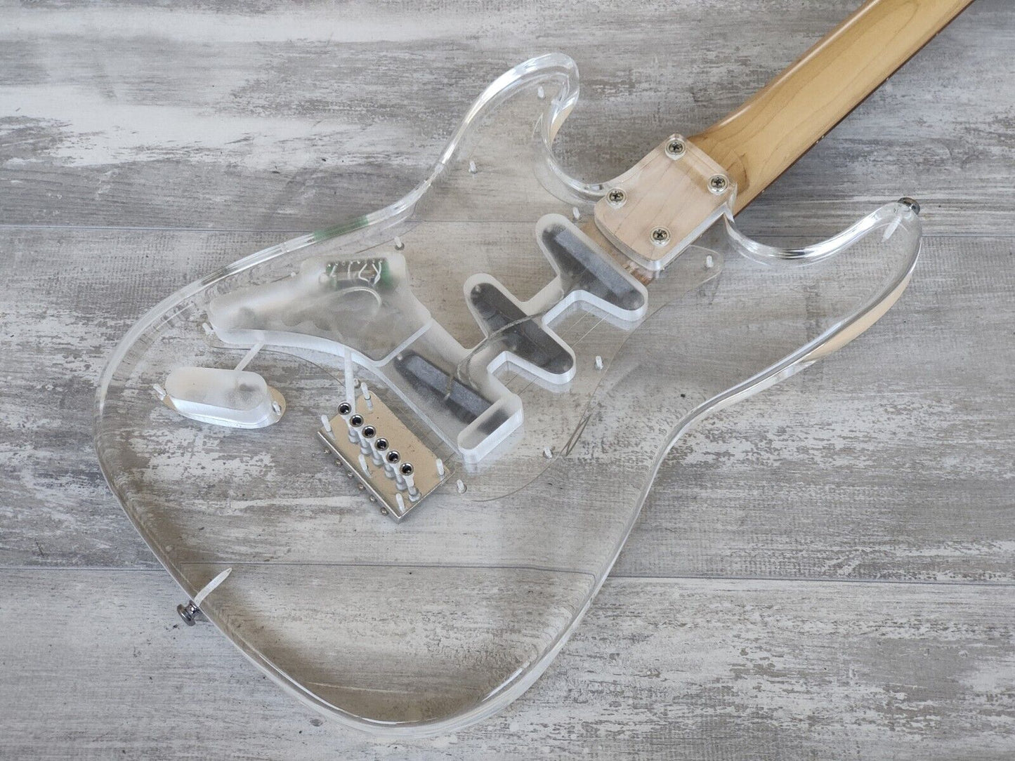 1990's Barclay (by Pro-Session) Acrylic Hardtail Stratocaster (Clear)